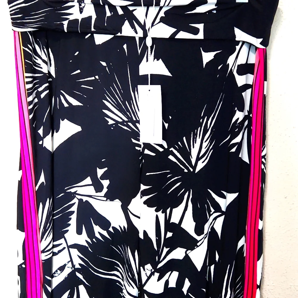 Trina Turk Black White Floral Swim Coverup with Hot Pink Trim